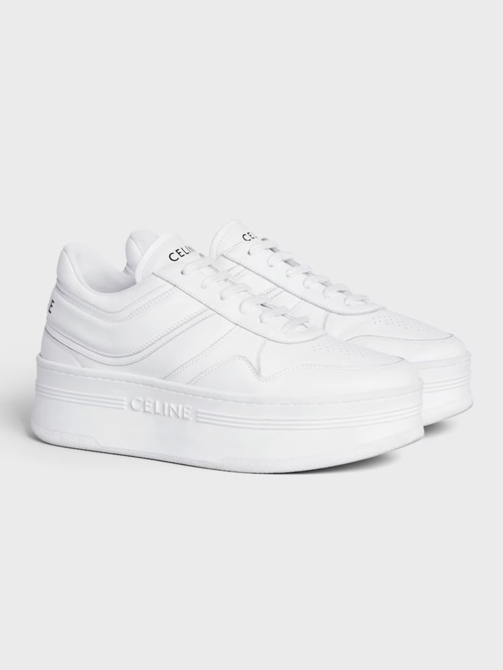 Celine White Calfskin Wedge Platform Sneakers